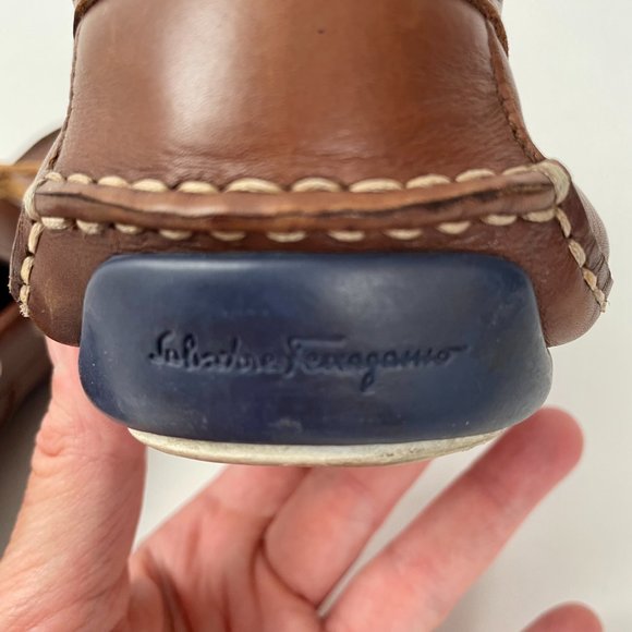 Salvatore Ferragamo Brown Leather Driving Loafers Mocassin Slip On Shoes, Sz 7.5 - Picture 6 of 11